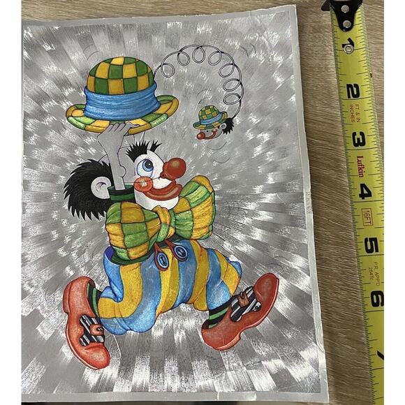 Vintage Clown Dufex Foil Print 80s Unframed 654435 FJ Warren Ltd Kitsch - Picture 8 of 9
